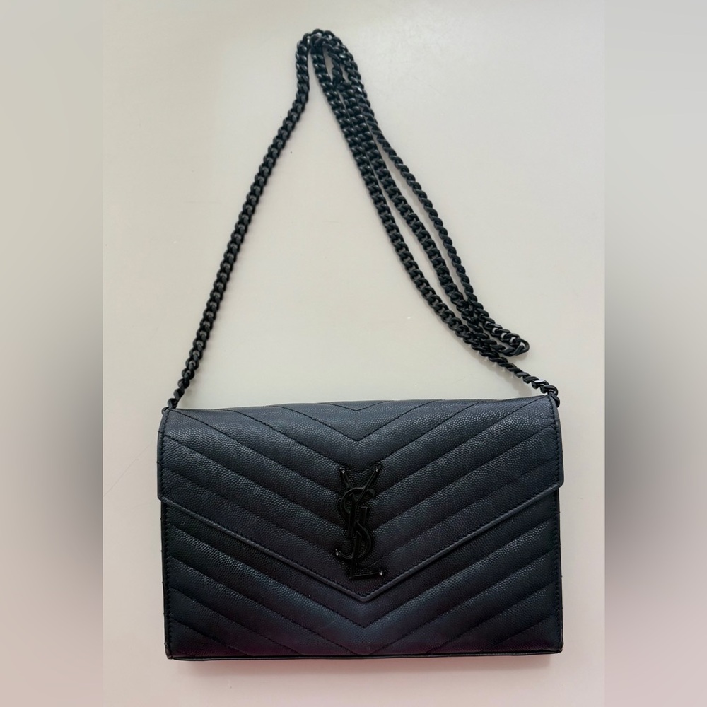 Saint Laurent YSL Monogram Cassandre Chain Wallet Crossbody Black Leather - Picture 8 of 13